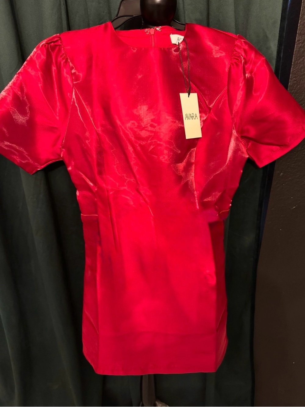 Avara Red Satin Mini Dress with Short Sleeves